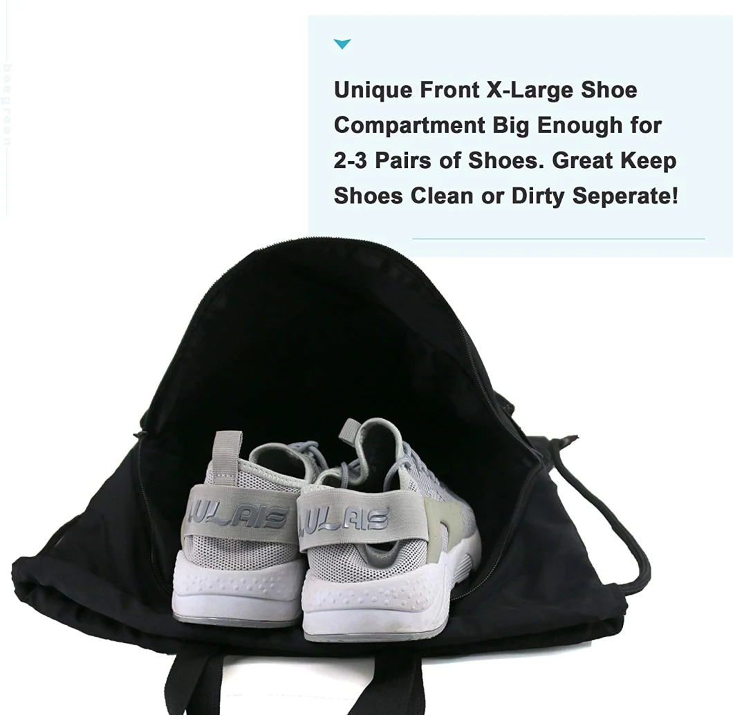 Backpack Bag with Shoe Compartment X-Large Black Gym Sports String Cinch Backpack Athletic Backpack with Front Inside Zipper Pockets and Mesh Water